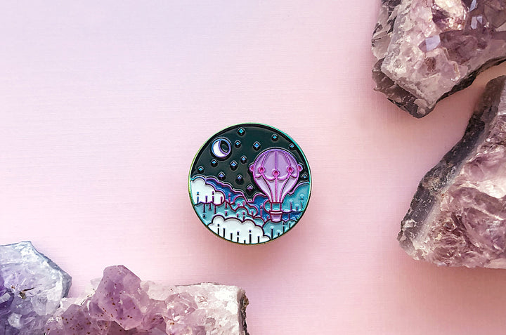 Balloon and Moon Enamel Pin