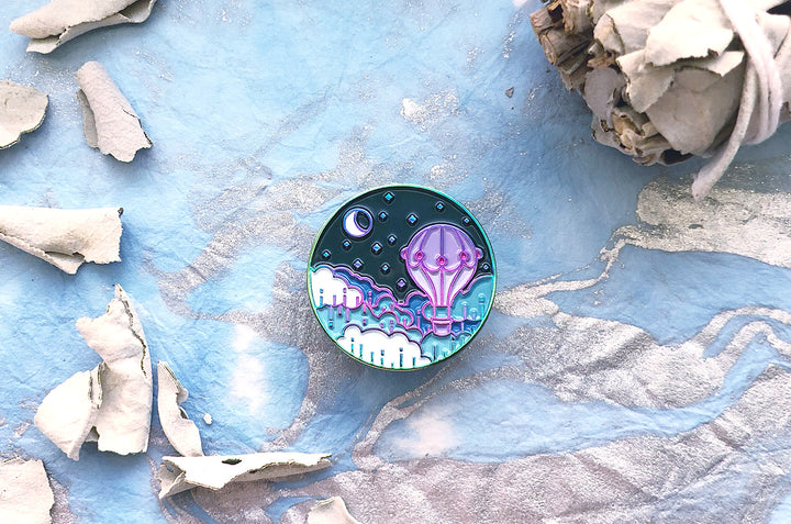 Balloon and Moon Enamel Pin