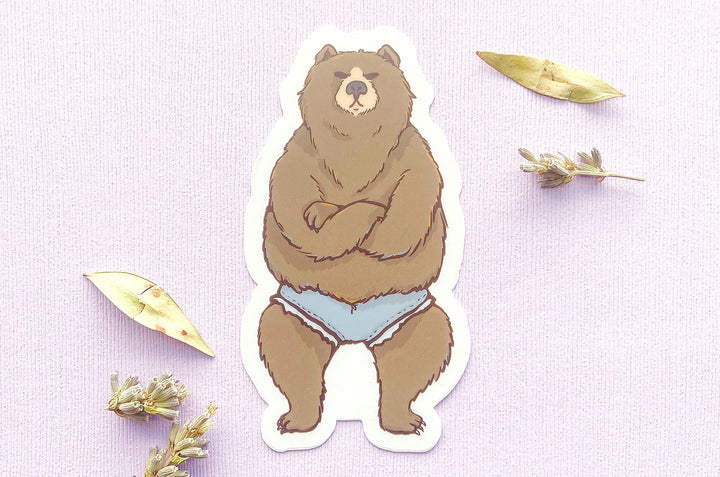 Bear Wearing Jorts Clear Vinyl Sticker