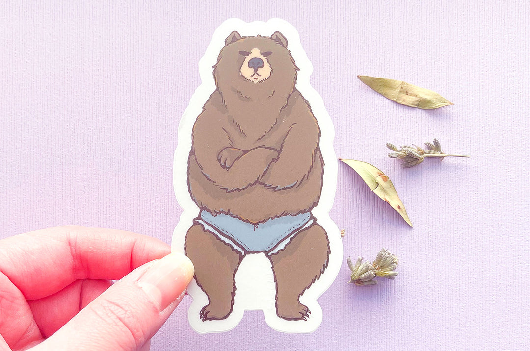 Bear Wearing Jorts Clear Vinyl Sticker