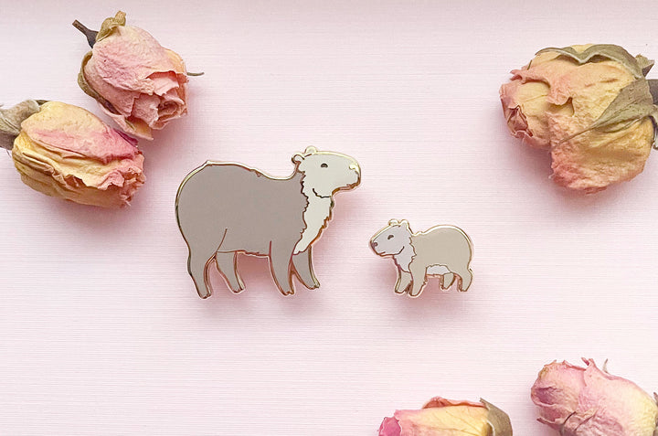 Capybara Mom and Pup Enamel Pin Set