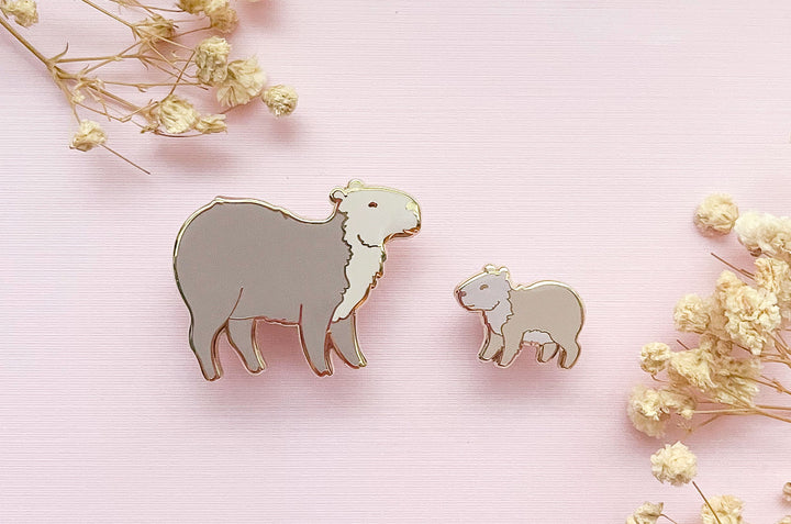 Capybara Mom and Pup Enamel Pin Set