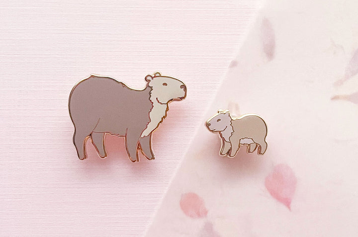 Capybara Mom and Pup Enamel Pin Set
