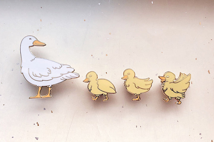 Mother Duck and Ducklings Enamel Pin Set