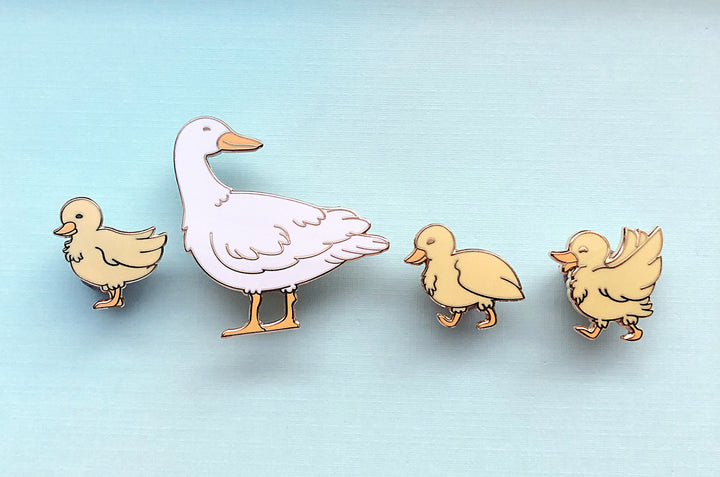 Mother Duck and Ducklings Enamel Pin Set