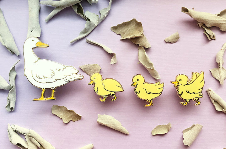 Mother Duck and Ducklings Enamel Pin Set