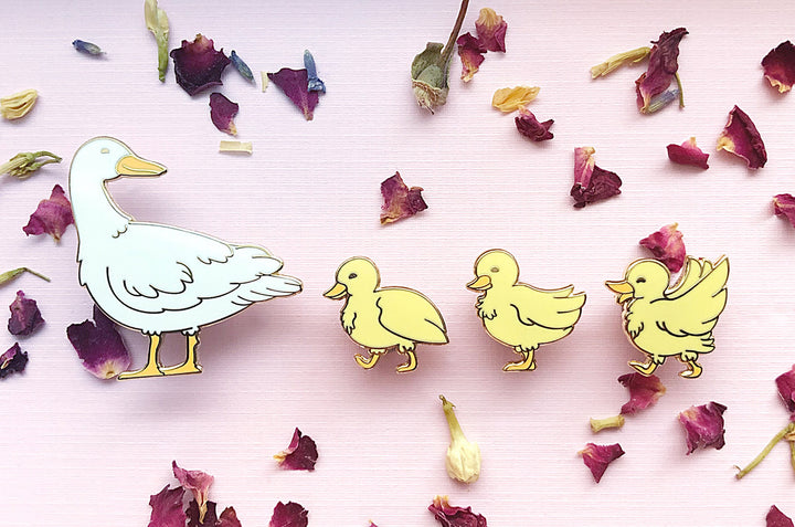 Mother Duck and Ducklings Enamel Pin Set