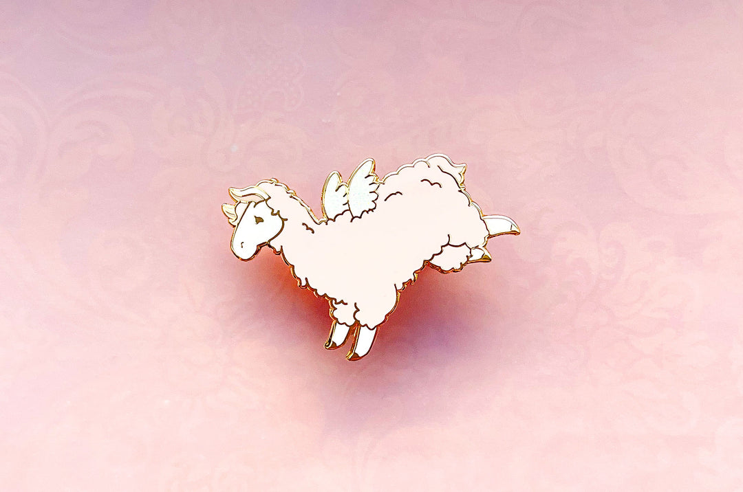 Flying Pink Llama Enamel Pin