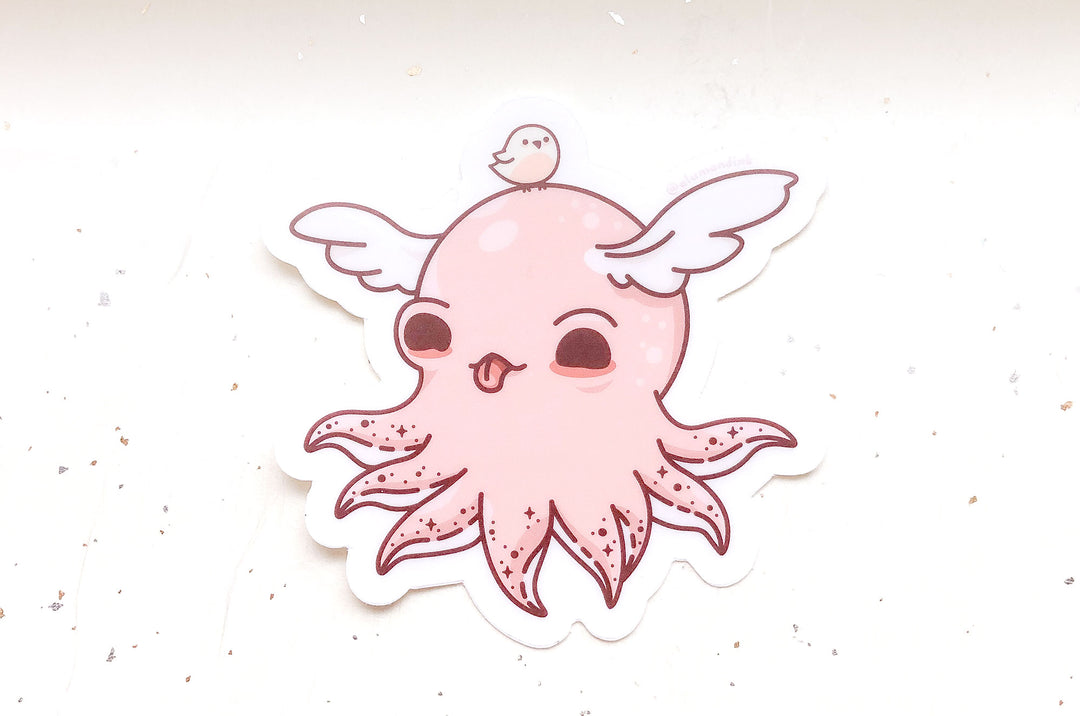 Flying Dumbo Octopus Clear Vinyl Sticker