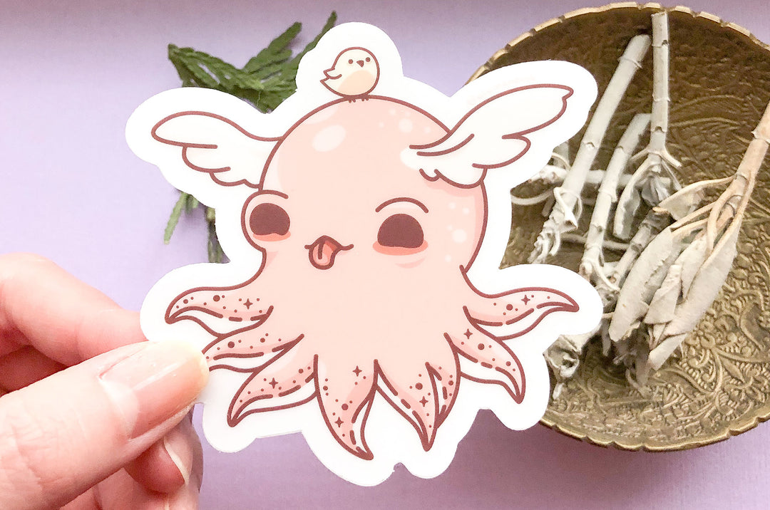 Flying Dumbo Octopus Clear Vinyl Sticker
