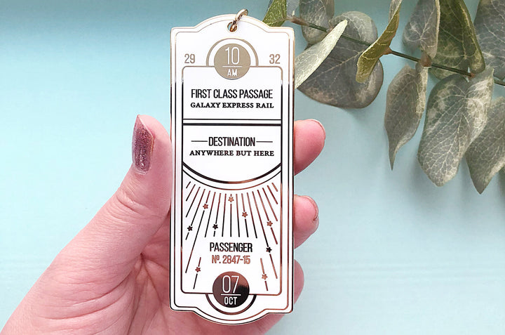 White and Gold Galaxy Express Train Ticket Charm