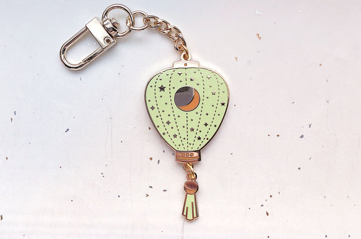 Green Stars and Moon Lantern Keychain Charm