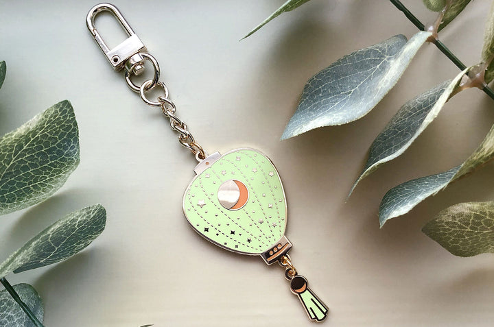 Green Stars and Moon Lantern Keychain Charm