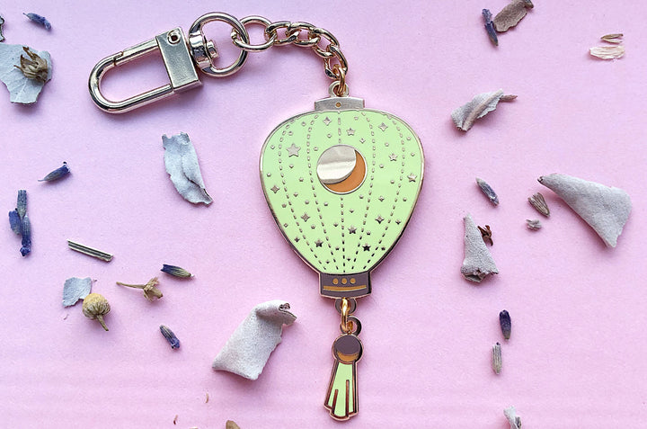 Green Stars and Moon Lantern Keychain Charm