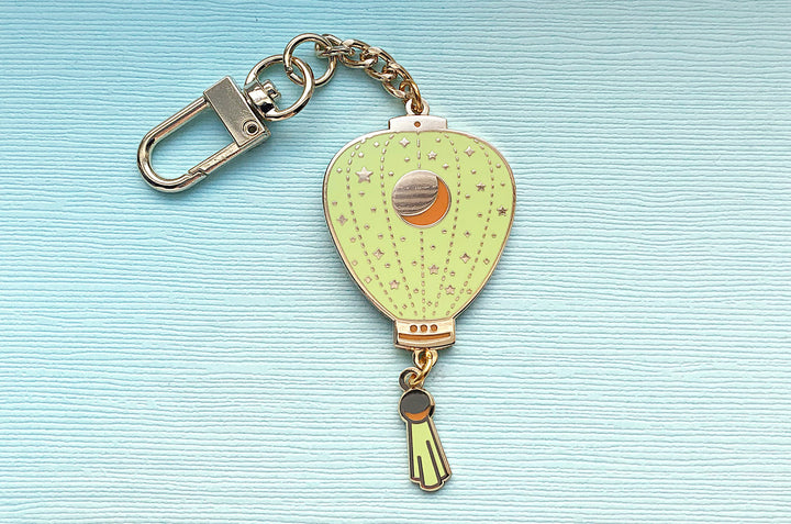 Green Stars and Moon Lantern Keychain Charm