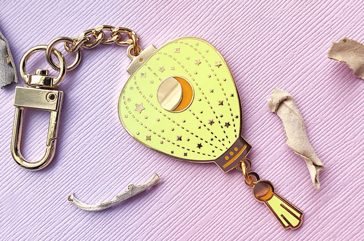 Green Stars and Moon Lantern Keychain Charm