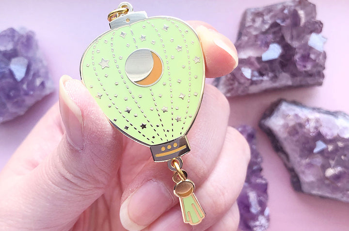 Green Stars and Moon Lantern Keychain Charm