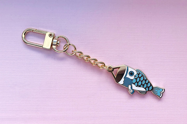 Blue Koinobori Carp Streamer Keychain Charm
