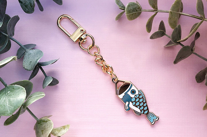 Blue Koinobori Carp Streamer Keychain Charm