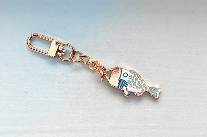 Blue Koinobori Carp Streamer Keychain Charm