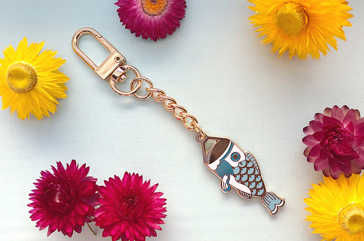 Blue Koinobori Carp Streamer Keychain Charm