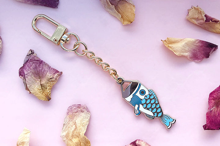 Blue Koinobori Carp Streamer Keychain Charm