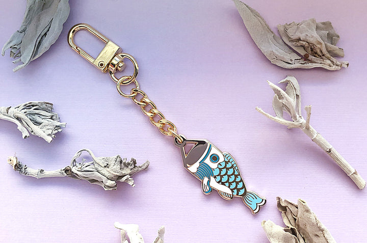 Blue Koinobori Carp Streamer Keychain Charm