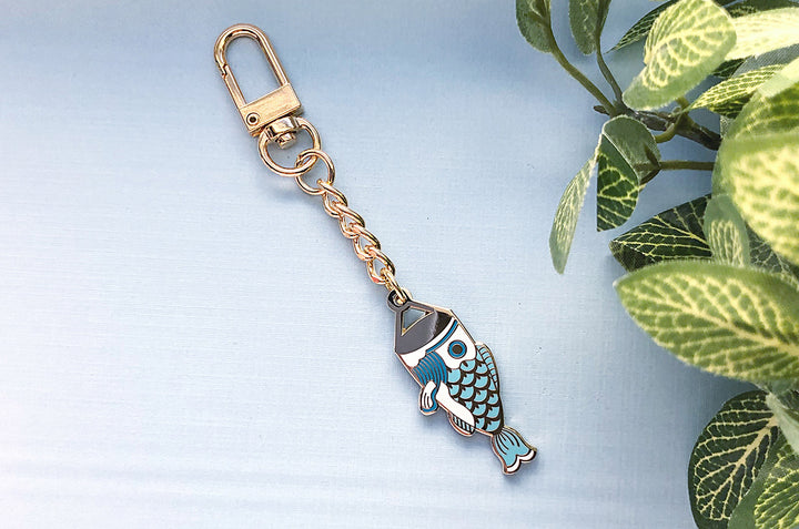 Blue Koinobori Carp Streamer Keychain Charm