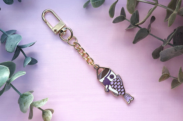 Purple Koinobori Carp Streamer Keychain Charm