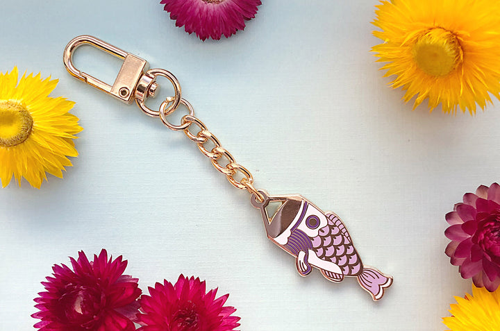 Purple Koinobori Carp Streamer Keychain Charm