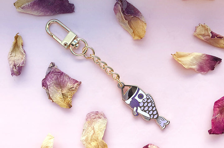 Purple Koinobori Carp Streamer Keychain Charm