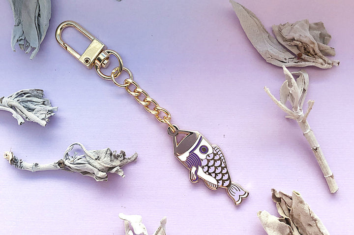Purple Koinobori Carp Streamer Keychain Charm