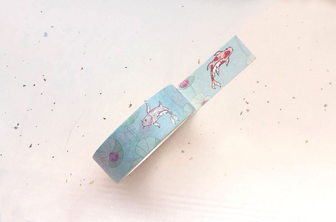 Koi and Water Lilies Gold Foil Washi Tape
