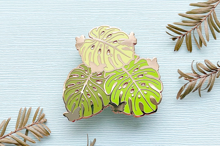 Monstera Leaves and Butterflies Enamel Pin