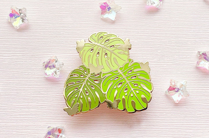 Monstera Leaves and Butterflies Enamel Pin