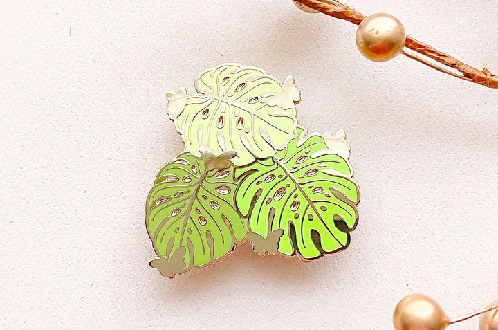 Monstera Leaves and Butterflies Enamel Pin