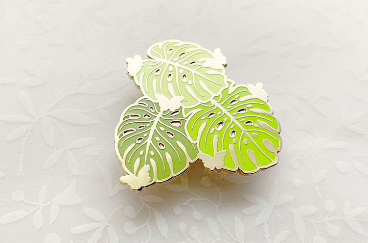 Monstera Leaves and Butterflies Enamel Pin