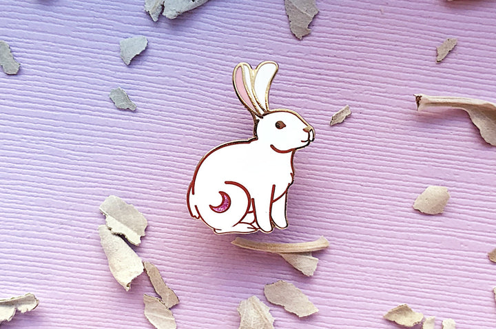 Crescent Moon Rabbit Enamel Pin