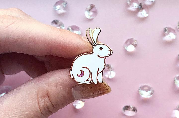 Crescent Moon Rabbit Enamel Pin