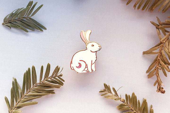 Crescent Moon Rabbit Enamel Pin