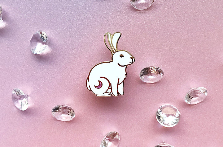 Crescent Moon Rabbit Enamel Pin
