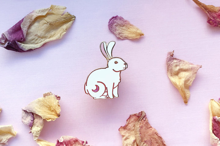 Crescent Moon Rabbit Enamel Pin