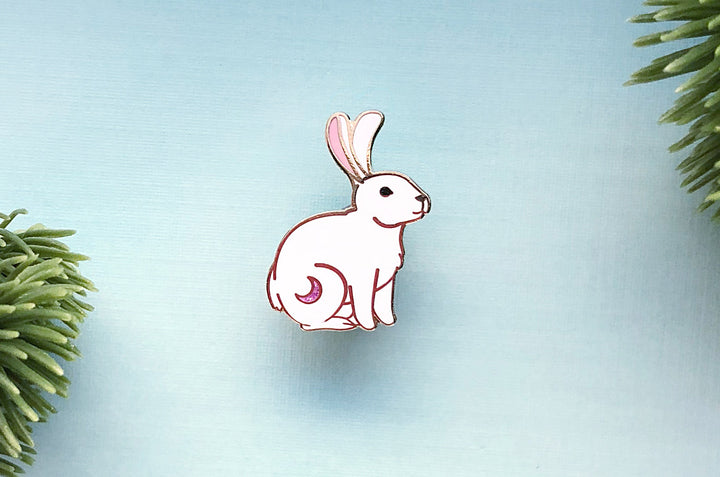 Crescent Moon Rabbit Enamel Pin