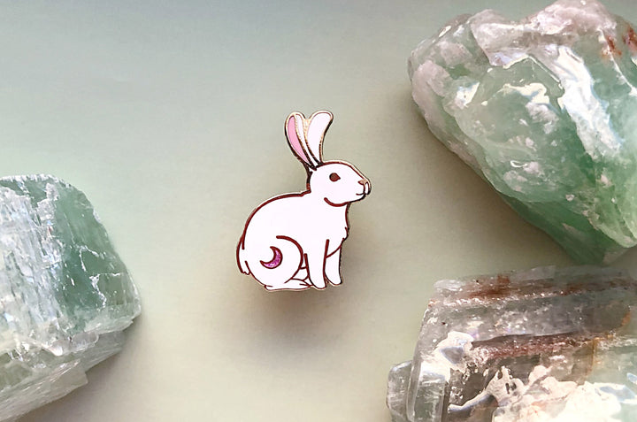 Crescent Moon Rabbit Enamel Pin