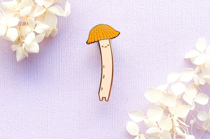 Chibi Orange Bonnet Mushroom (Mycena acicula) Enamel Pin