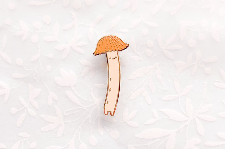 Chibi Orange Bonnet Mushroom (Mycena acicula) Enamel Pin