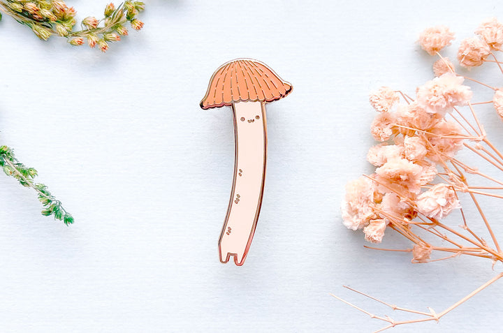 Chibi Orange Bonnet Mushroom (Mycena acicula) Enamel Pin