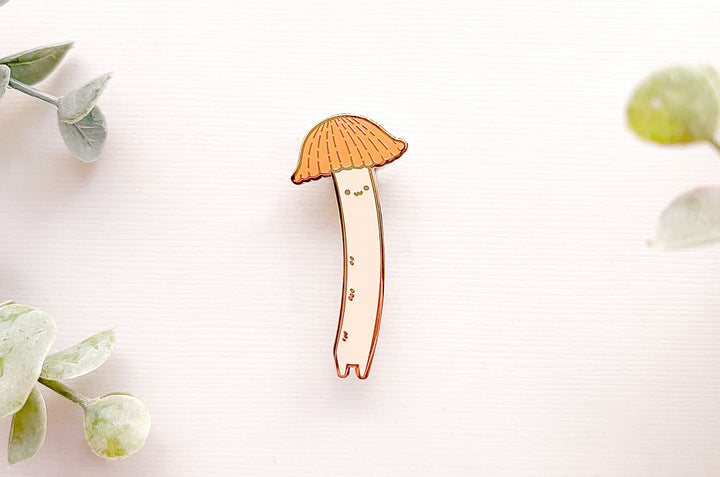 Chibi Orange Bonnet Mushroom (Mycena acicula) Enamel Pin