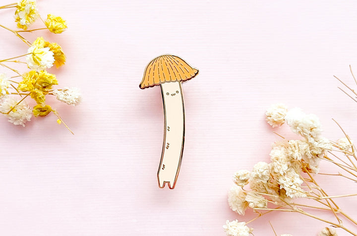 Chibi Orange Bonnet Mushroom (Mycena acicula) Enamel Pin