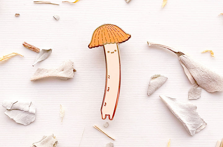 Chibi Orange Bonnet Mushroom (Mycena acicula) Enamel Pin